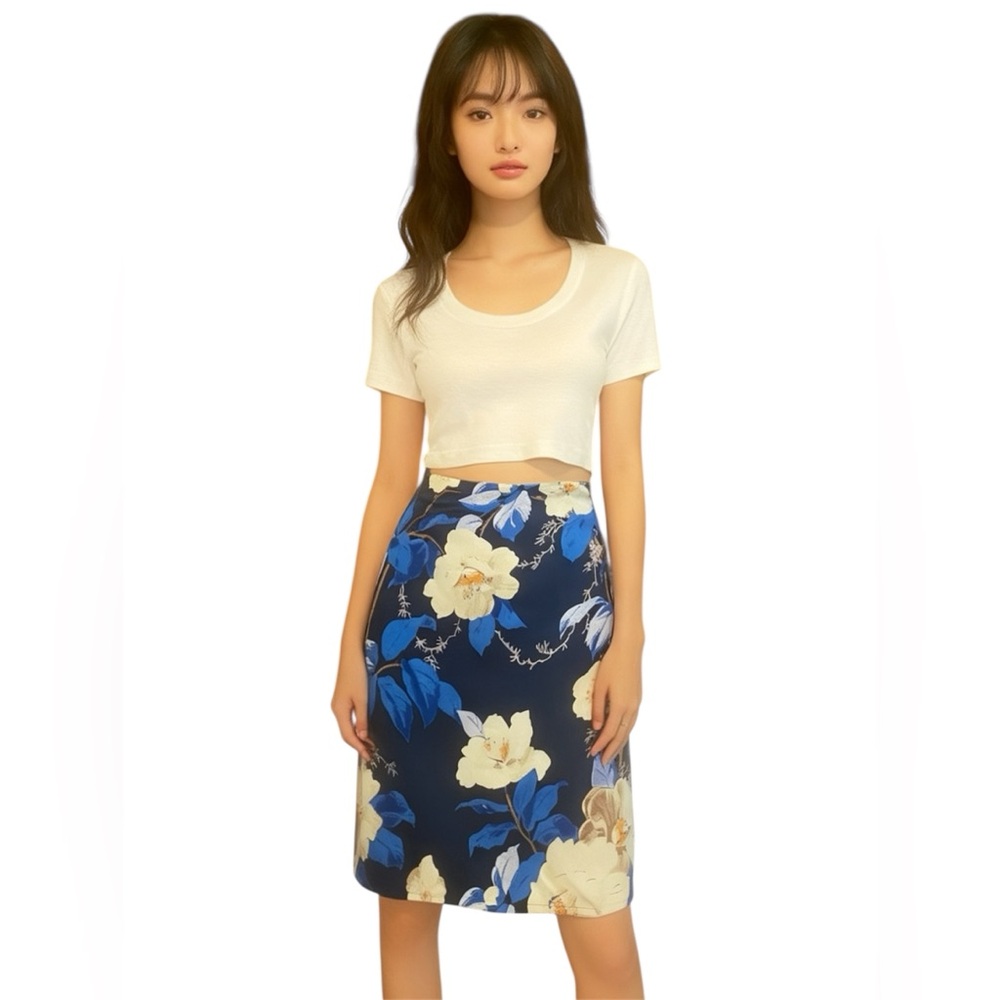 Ann Klein Navy Floral Pencil Skirt size 4